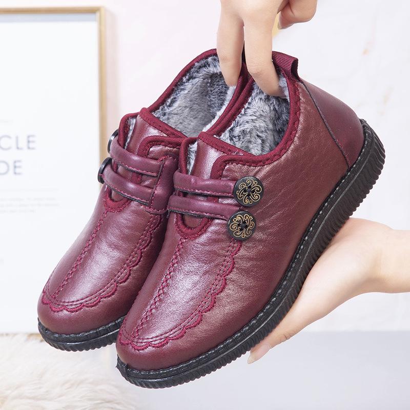 

Старинные пекинские туфли из ткани, женские хлопковые туфли с мягкой подошвой, водонепроницаемые зимние туфли для мам, с начесом и утолщенными краями, для среднего и пожилого возраста, теплые повседневные хлопковые туфли 35 красный