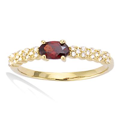 Vergoldeter Solitär 'Sissi' roter Granat weißgolden - 6x3 mm