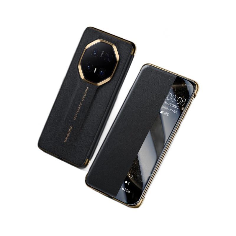 Huawei Mate70pro Phone Case Smart Window Huawei All-inclusive Anti-drop M70 High-end Business Leather Case