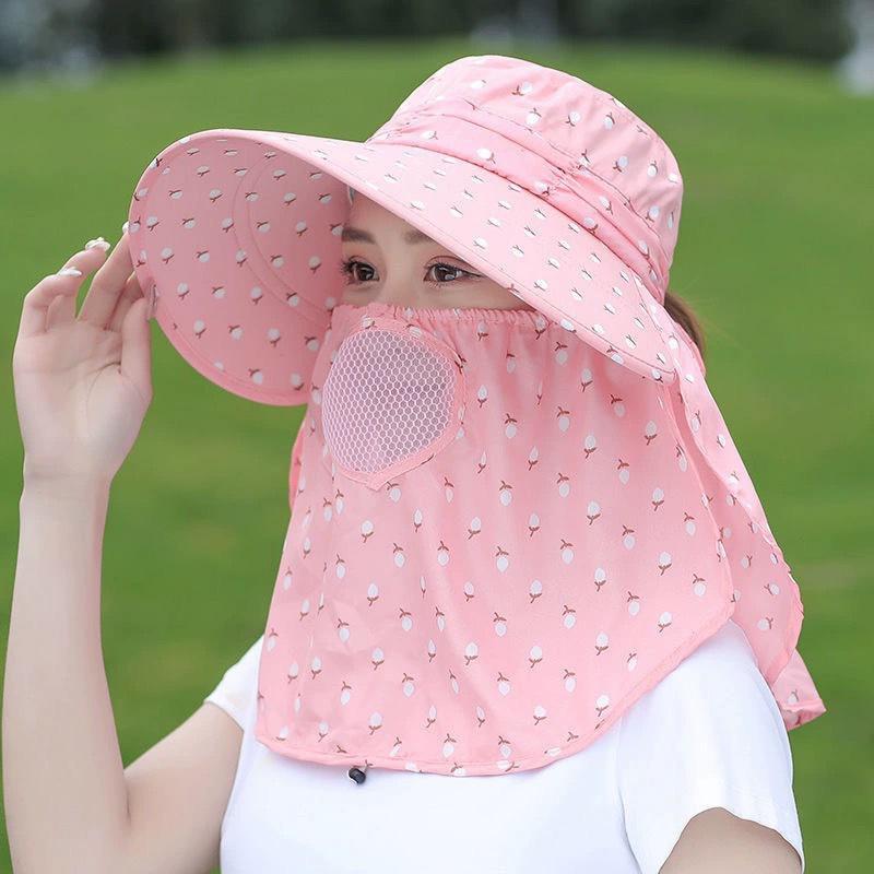 Wide Brim Foldable Shawl Hat Anti Uv Adjustable Integrated Face Mask Fisherman Hat Large Brim Sun Hat Tea Picking Hat Summer
