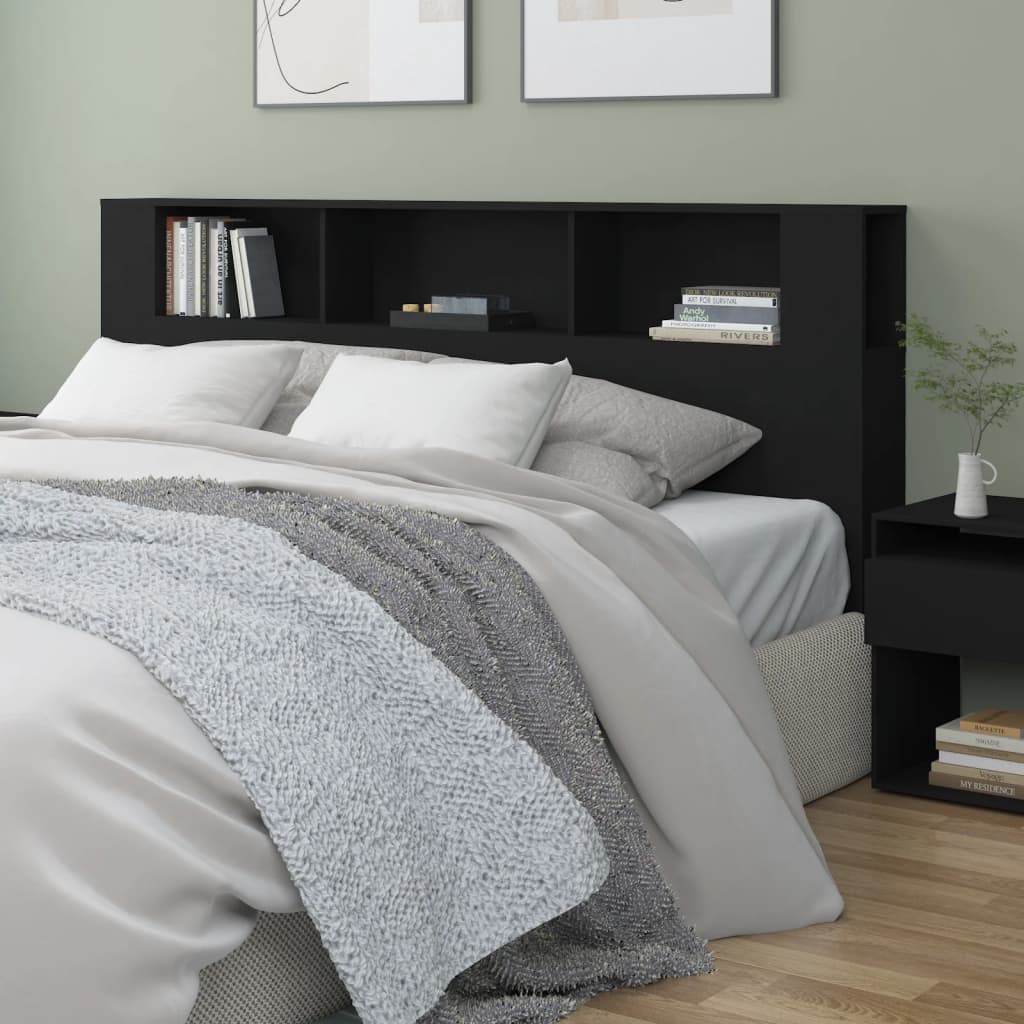 Headboard with Shelves Black 200 x 18.5 x 104.5 cm