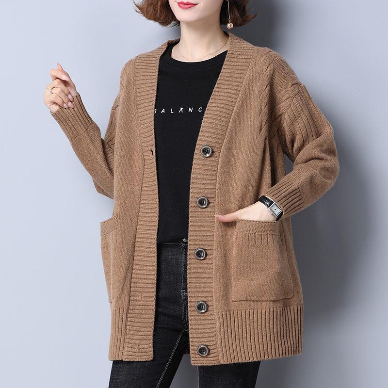 

Autumn and Winter New Style Lazy Style Loose Knitted Cardigan for Women Japanese and Korean Large Size Mid-length Casual Sweater Women s Coat Onesize верблюд