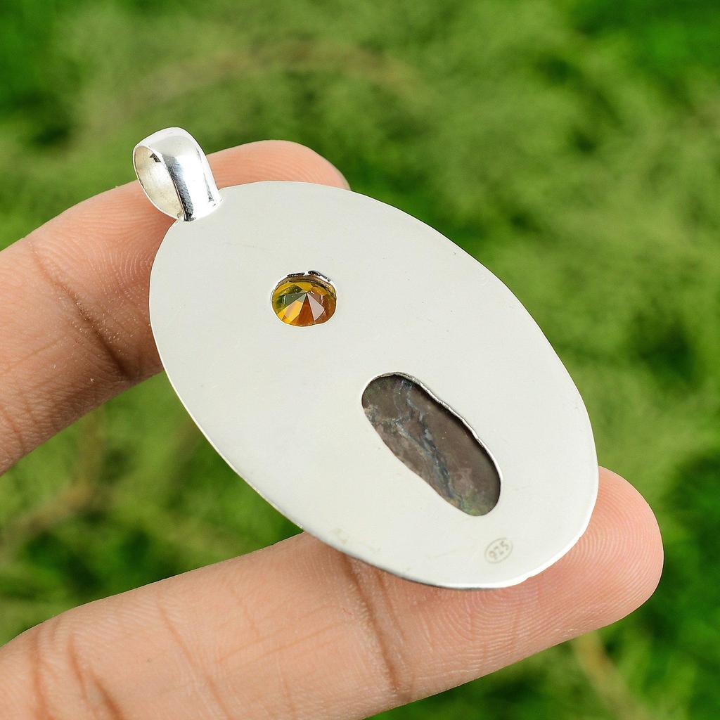 Daughters Day Deal 925 Sterling Silver Pietersite Stone Citrine Unique Pendant