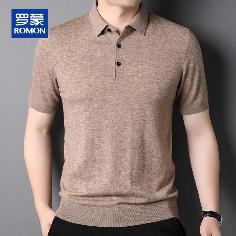 ROMON Men's Summer 100% Wool Short Sleeve Polo T-shirt