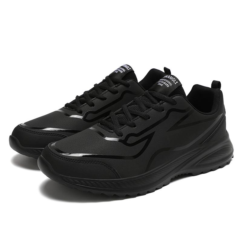 

Spring/Autumn Mens Casual PU Leather Shoes Lace Up Non-slip Running Shoes 46 холодний колір чорний