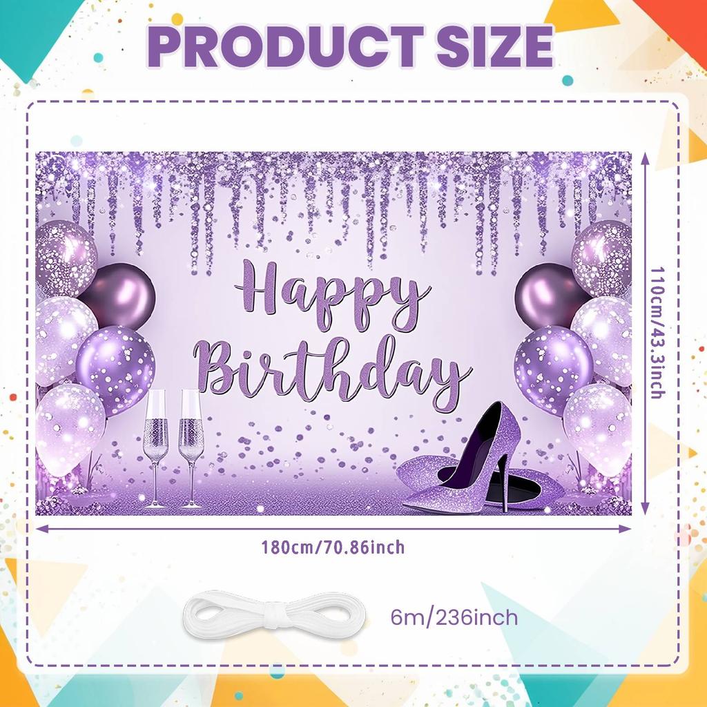 Happy Birthday Banner Purple Blue Balloon Glitter Design Birthday Party Backdrop Decoration Photography Background Prop