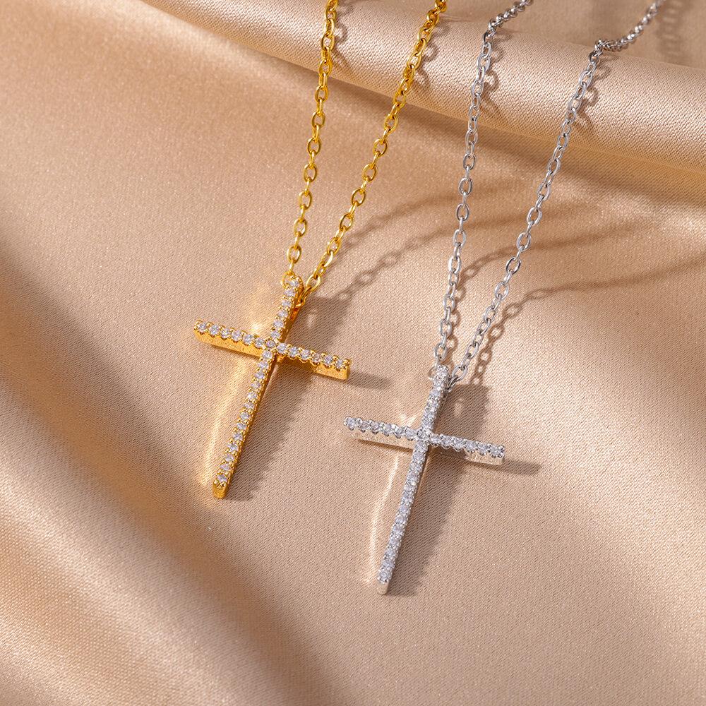 European & American Light Luxury Women's Retro Zircon Cross Pendant Necklace