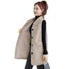 Fall Winter Women Vest Coat Lapel Sleeveless Solid Color Single-breasted Pockets Fleece Cardigan Mid Length Thick Warm Soft Loose Lady Waistcoat