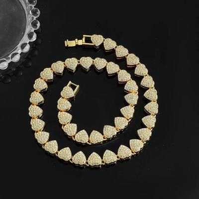 18K Zlato Hip Hop Srdce Tvar Kubánský Řetízek Náhrdelník Pozlacený Náhrdelník Pro Muže Plný Křišťálových Kamenů Ledově Vychlazené Pánské Šperky