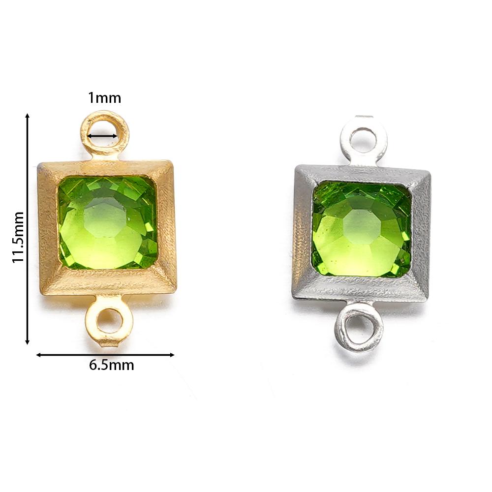 10pcs Stainless Steel Double Holes Square with Rhinestones Bracelet Necklace Pendant Connectors for DIY Jewelry Making Supplies