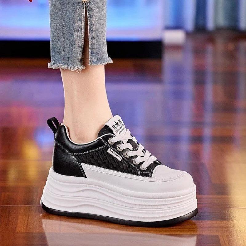 

10CM Invisible Inner Heightening White Shoes Women s Small Thick-soled Sponge Cake Wedge-heeled Breathable Sneakers 35 чорний