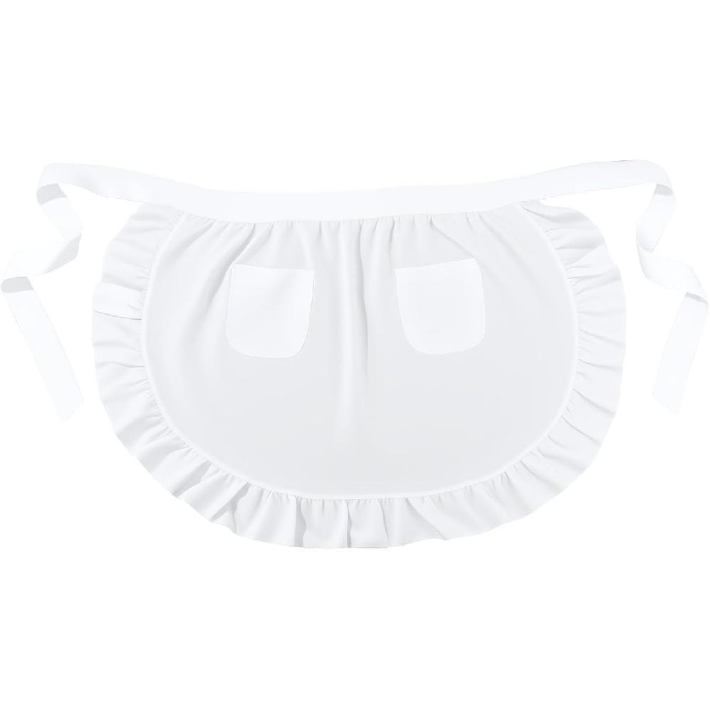 White Waist Apron, Women’s White Apron Skirt with Two Pockets Half Apron Waitress Servant Cosplay Costume Halloween, Vintage Maid Apron Skirt Cute