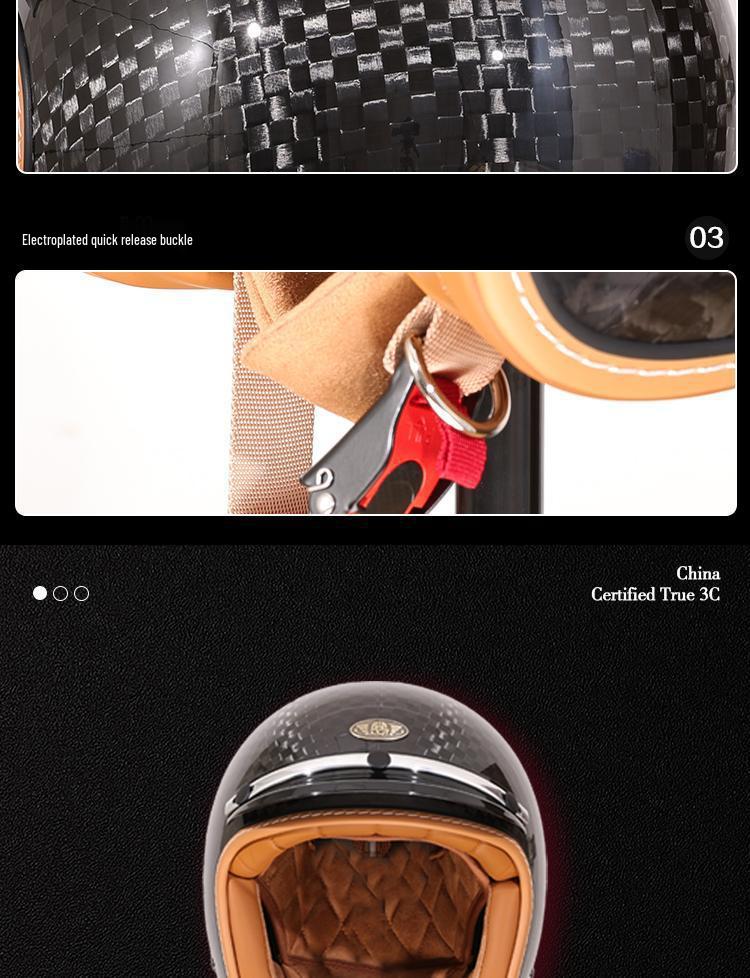 Retro Carbon Fiber Motorcycle Helmet, Three-Quarter Design for Men and Women