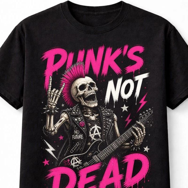 Punks Not Dead Skeleton Guitar Punk Rock Gothic Graphic Unisex TShirt S