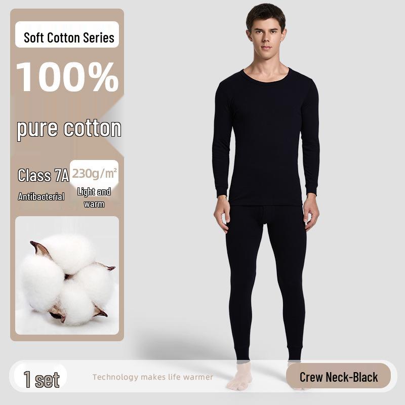 Men's 100% Cotton High-Neck Knit Thermal Set: Antibacterial Top & Bottoms, Plus Sizes