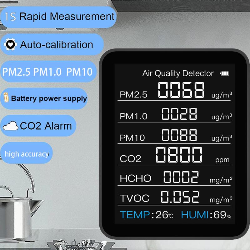 

8 в 1 детектор CO2, многофункциональный термогигрометр, домашний интеллектуальный газоанализатор, бытовой цифровой анализатор загрязнения воздуха