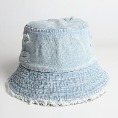 Personalized Sunshade Sun Hat Bucket Hat Female Hole Denim Rough Edge Fashion Literary Light Board Basin Hat