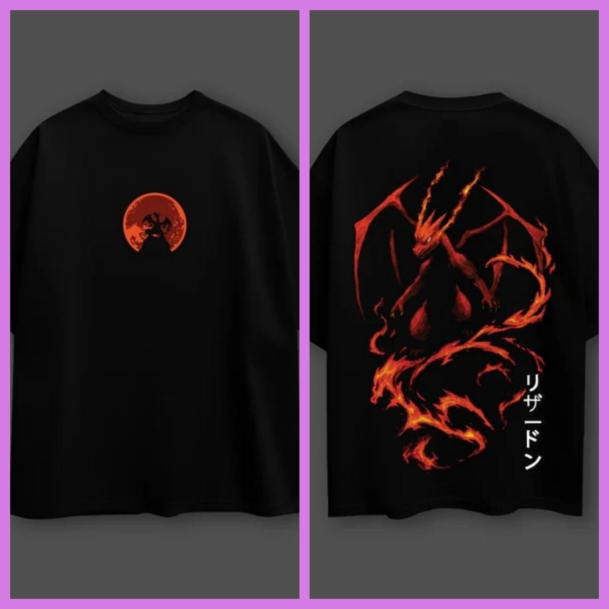 Pokémon Anime Printed Charizard Oversized Black Tshirt Men and Women Breathable High Quality Y2K Short Sleeve Summer Tshirt 4XL