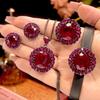 Autumn and Winter New Huabi Jewelry Copper Bottom Gold-plated Simulation Red Corundum Advanced Black Gold Set Main Stone 16-10m