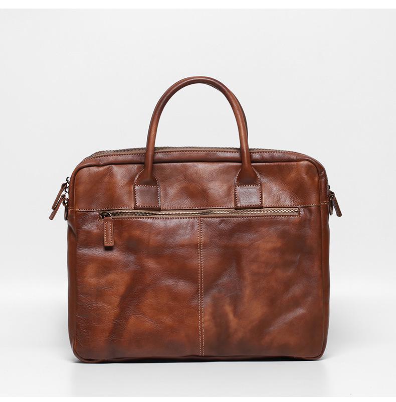 Men's Retro Genuine Leather Multi-Compartment Briefcase and Backpack