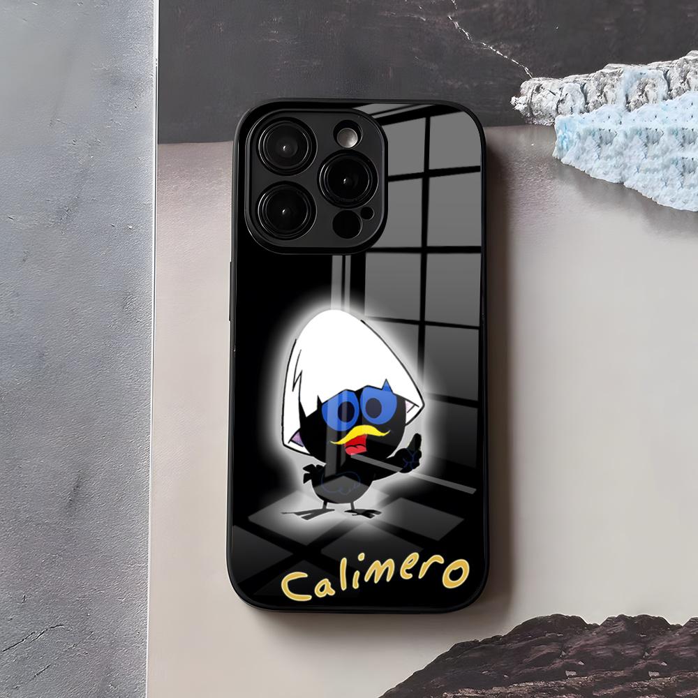 

Cute C-Calimero Phone Case For IPhone 17 Air 16 E Pro Max 15 14 13 Mini 12 Pro 11 Max Plus Black Glass Cover iPhone 15 Pro