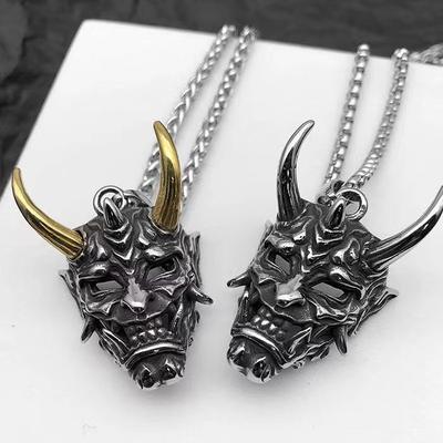 Great Wisdom Mask Men's Titanium Steel Pendant Personalized Retro Longhorn Ghost God Beast Skull Necklace