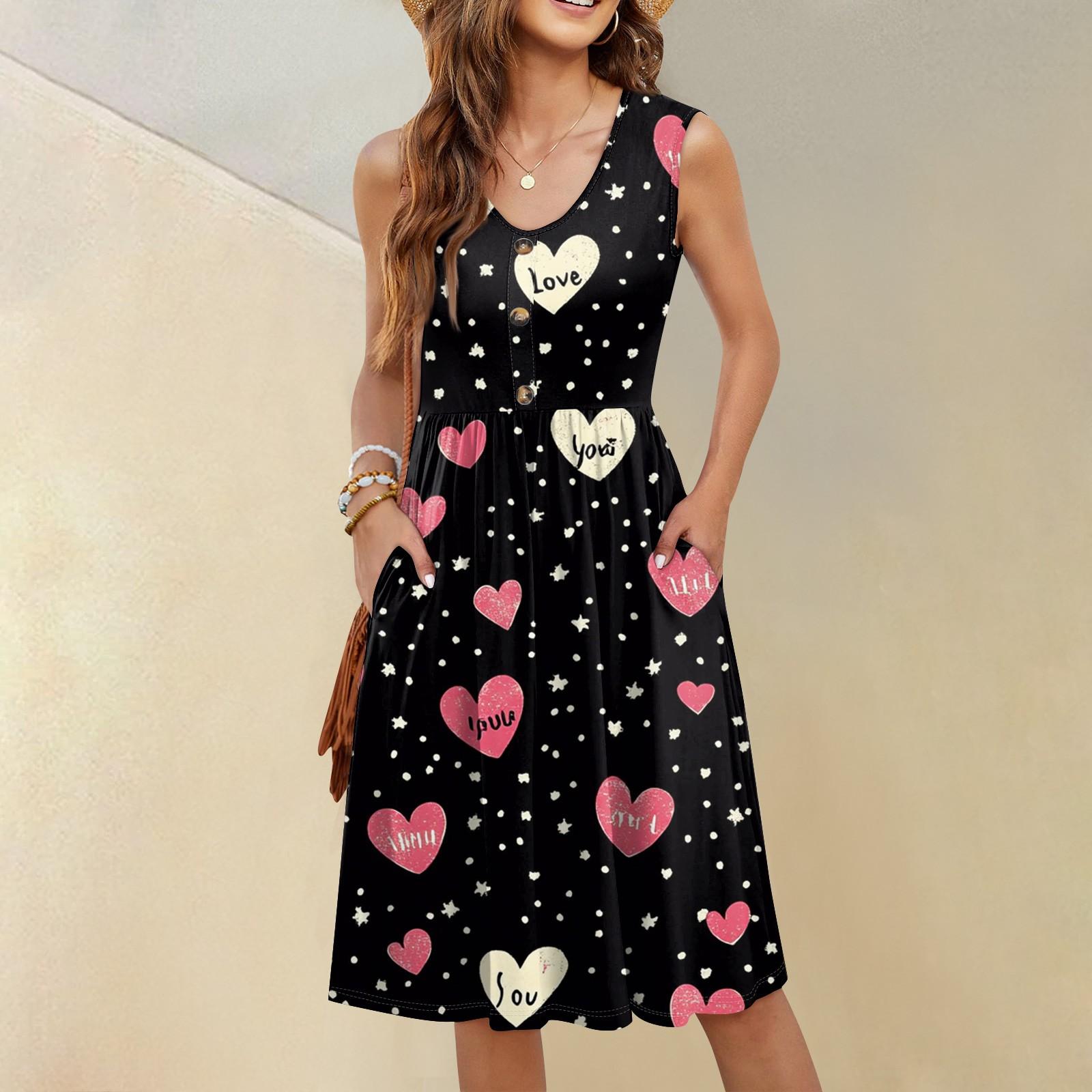 

Женское повседневное модное сексуальное платье-туника без рукавов с V-образным вырезом и пуговицами на День святого Валентина L чёрный