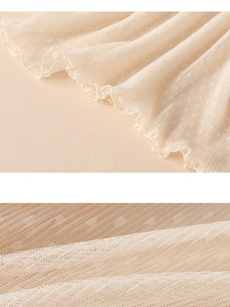 Women T-Shirt See Through Transparent Mesh Tops Long Sleeve Sheer Slim Ladies Turtleneck Silk Ruffled Edge T Shirt Lace Crop Top
