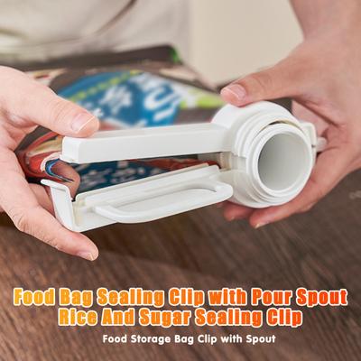Food Bag Sealing Clamp with Pour Spout Anti-Spill Lid 6.7" Snack Clip Set for Cereal Snacks And More