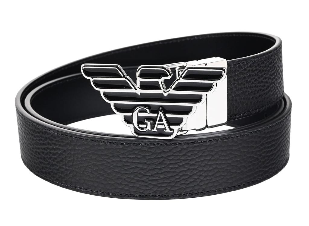 Emporio Armani EMPORIO ARMANI Black Reversible Wide Eagle Buckle Stringer System Compatible Belt EM001823 AF14507 MC118 Men's 3.5cm [Used]