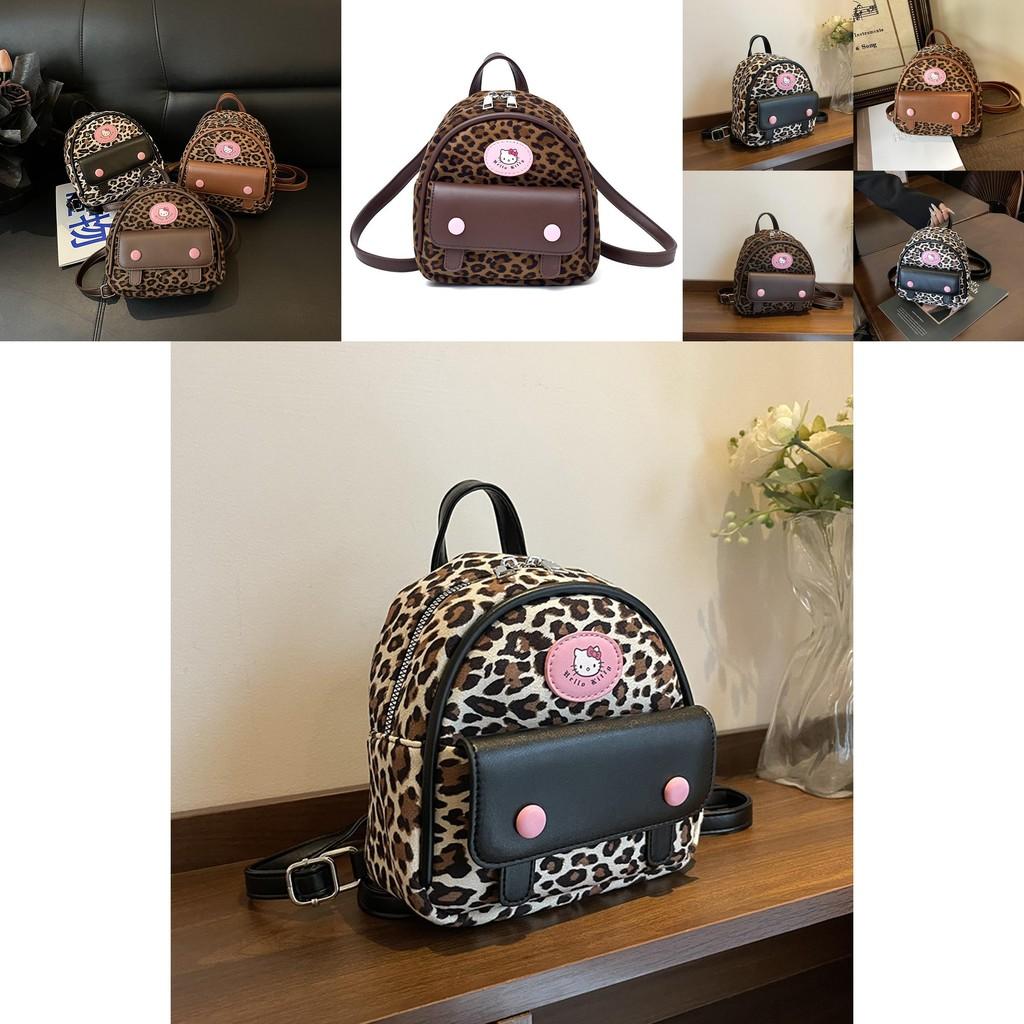 Hello Kitty Fashion Leopard Print Mini Backpack With Zipper Closure For Daily Use