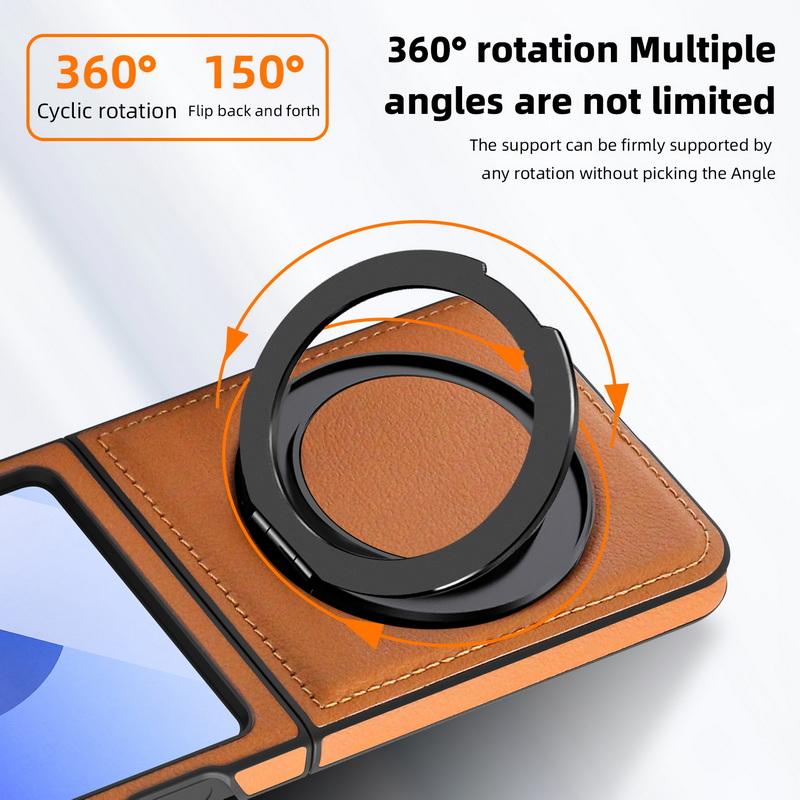 Solid Color Leather Slim 2pcs Folding Phone Case For Samsung Galaxy Z Flip6 Flip5 Flip4 3 Wireless Charge Shockproof Magnetic Metal Stand Back Cover