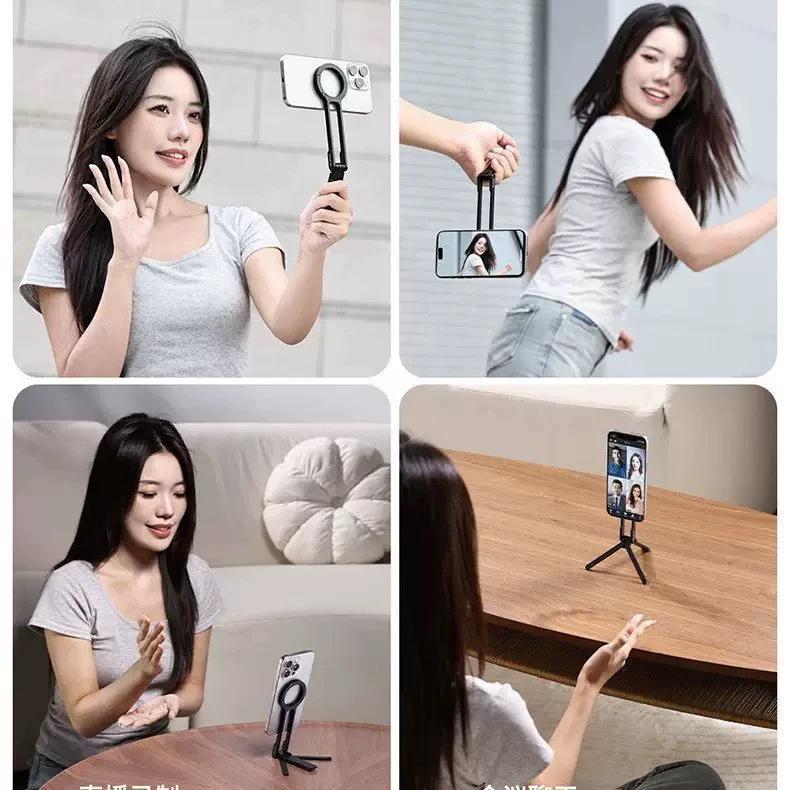 MagSafe Magnetic Multifunctional Foldable Phone Holder: Portable Aluminum Alloy Desktop Tripod for Photo/Live Streaming.