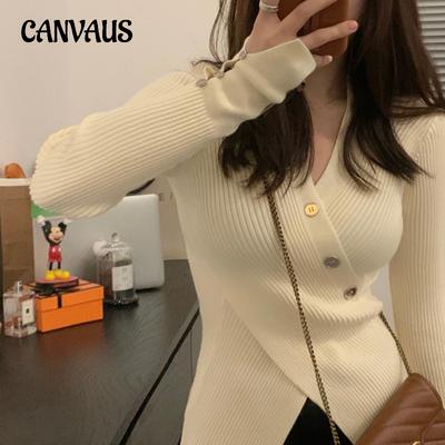 Spring and Autumn Women's Sweater Bottom Sweater Casual Unique Inner Cross V-Neck Pit Stripe Bottom Knit Sweater