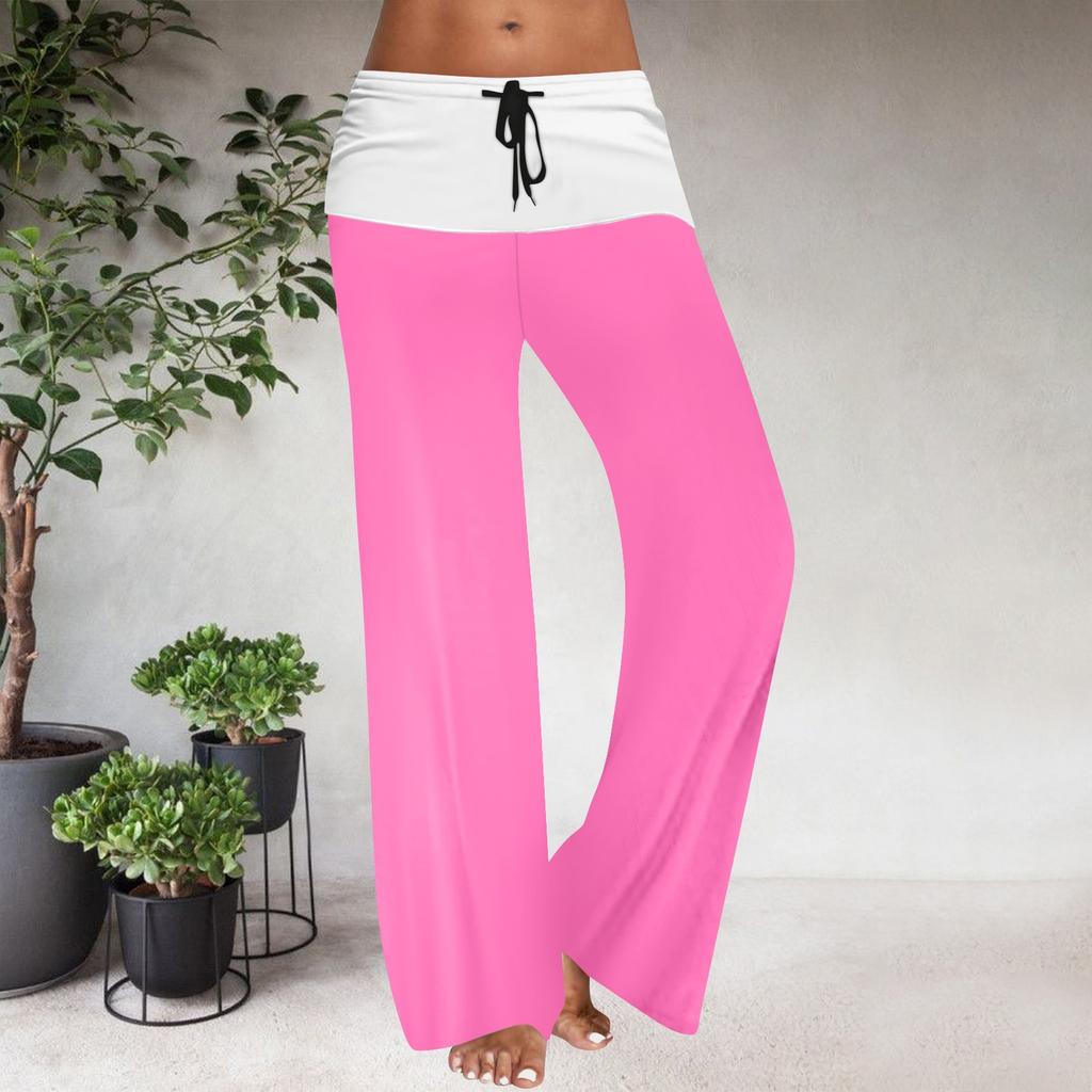 Women's Drawstring Elastic Waistband Wide Leg Color Matching Casual Pants