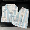 Blue Striped Little White Dog Ice Silk Pajamas Women'S Summer Short Sleeve Student Thin Homewear Set