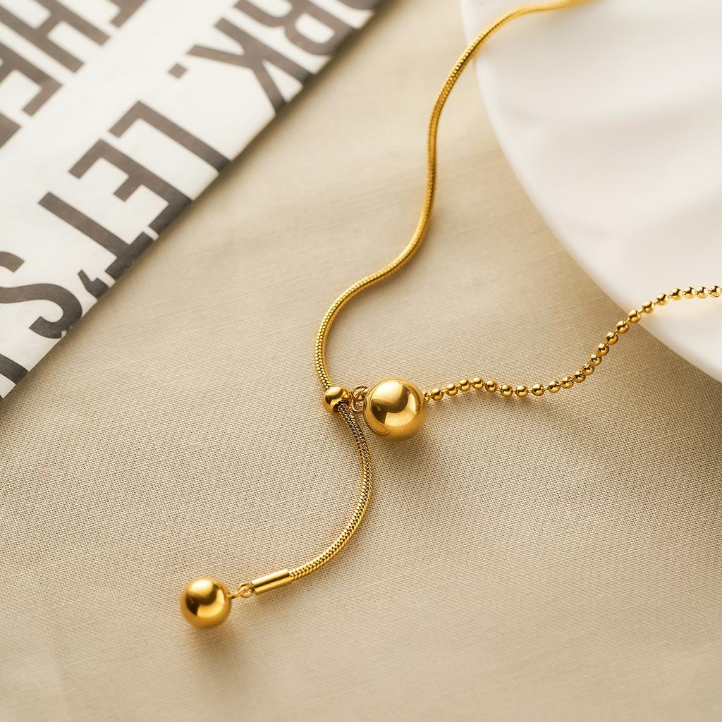 Ins Female Noble Tassel Necklace Luxurious and Tasteful Golden Saturn Bead Necklaces Hot Selling Adjustable Jewelry