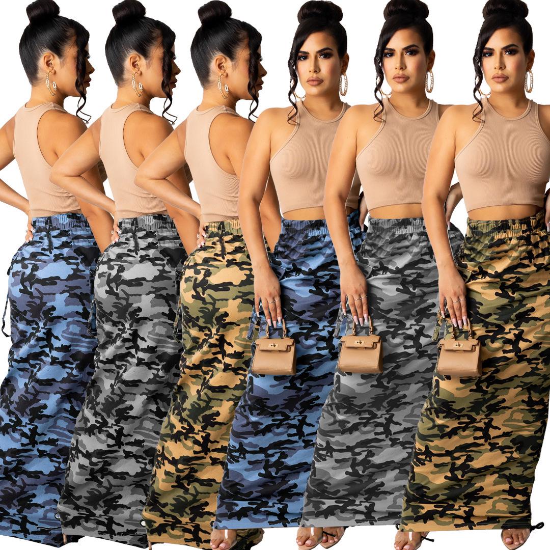 

Chic Camouflage Print Midi Skirt - European & American Style Women s Fashion S синій