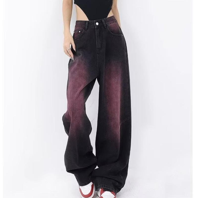 

Women s Autumn Plus Size Retro Graffiti Wide-Leg Denim Jeans M чёрный