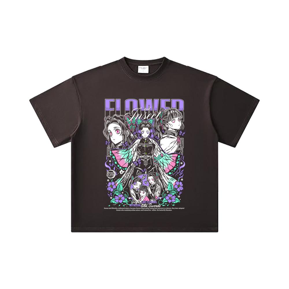260 GSM Double Yarn 32 Count 100% Cotton Demon Slayer V110 Shinobu Print Unisex Heavy Cotton T Shirt