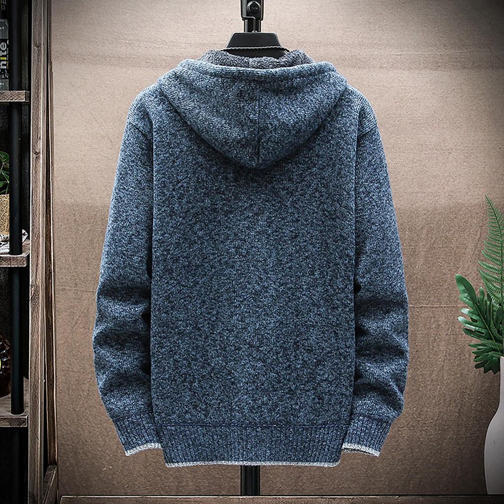 Erkek Sonbahar Ve Kış Rahat Kazak Ceket Sıcak Örgü Kazak Kapşonlu Hoodie