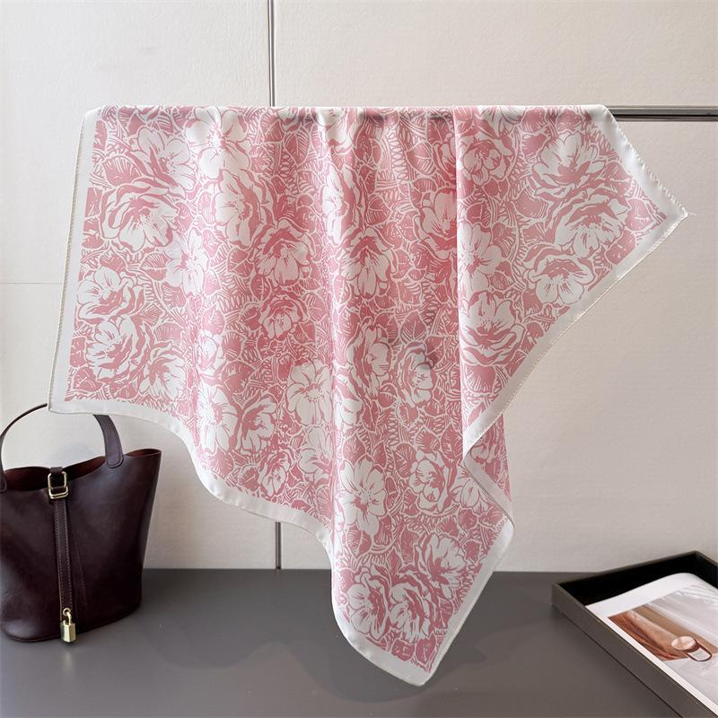 New 70*70cm Floral Print Silk Square Scarfs for Women Decorate Neckerchief Fashion Foulard Hijab Female Neck Ties Headscarf