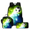 Kids School Backpack Set With Lunch Bag Pencil Case - Football Print Oxford Fabric Ergonomic Design Elementary Students