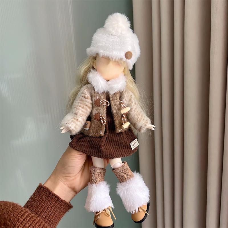1 Set 1/6 Doll Outfit Kit 30Cm Doll Clothes Pretty Dress Hat Winter Coat Girl Toy Gift Doll Accessory No Shoes And Doll