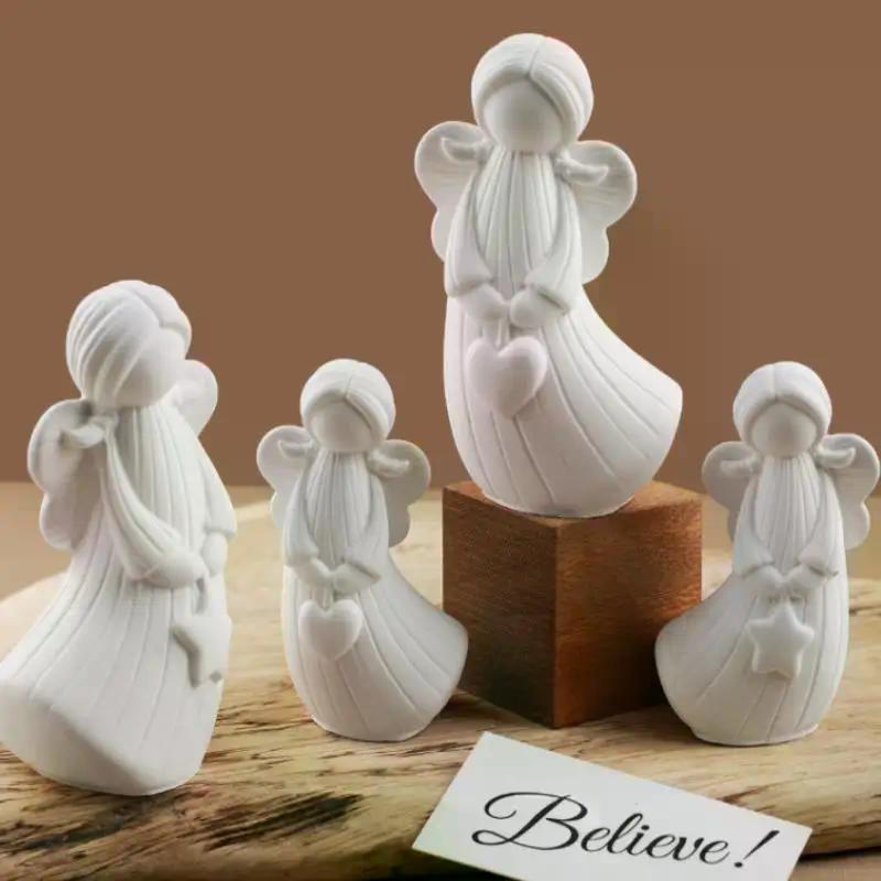 2Pcs Angel Silicone Moulds DIY Handmade Angel Plaster Resin Moulds With Heart Star Designs 3D Angel Decorative Sculptures Craft