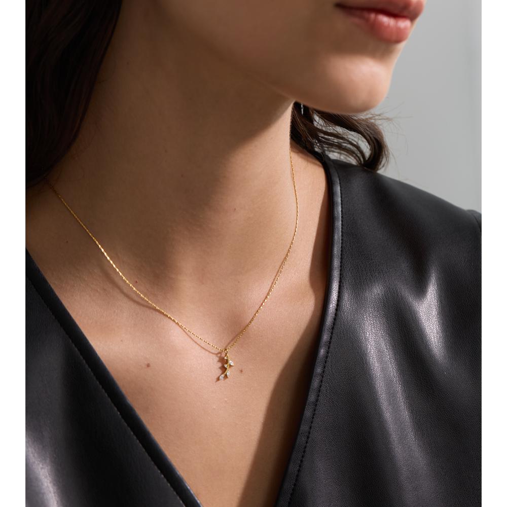Yhpup Popular Bling Cubic Zirconia Leaf Pendant Necklace for Women Stainless Steel Golden Delicate Collar Korean Jewelry Gift