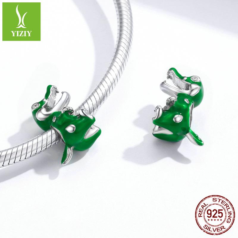 Green Dripping Crocodile Diy Beaded Accessories, Fashion Animal S925 Silver Loose Beads Bsc190