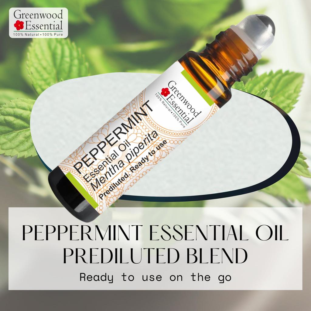 Greenwood Essential Peppermint Essential Oil (Mentha Piperita) Pre Diluted Ready To Use Roll-on Blend for Aromatherapy and Topical Skin Applicati