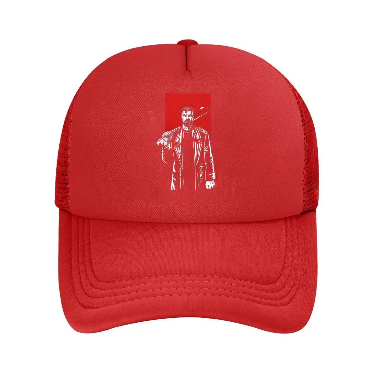 White - outlined Figure with Cane against Red Background Mesh Baseball Cap One Size