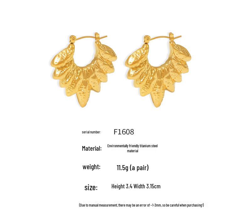 Leaf-Shaped 18K Gold Plated Titanium Steel Earrings